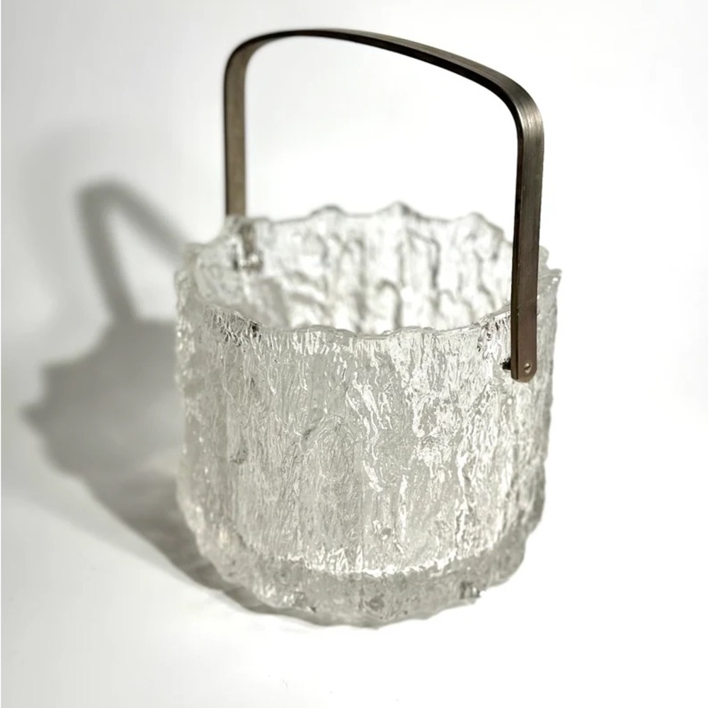 Vintage Ice Bucket, Glass, Littala, Tapio Wirkkala Seita, Bark Texture